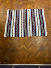 Vintage Mexican Serape Blanket Rug Southwestern Stripes Red Blue White