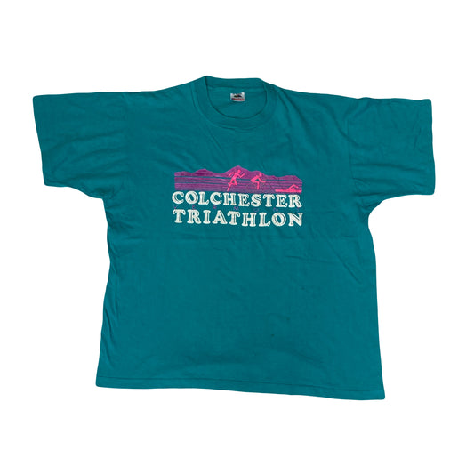 Vintage 90s Colchester Triathlon USA single stitch souvenir turquoise tshirt  XL