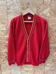 Vintage 70s red yellow preppy freshman mod  style button up cardigan size 48 large by Lasa