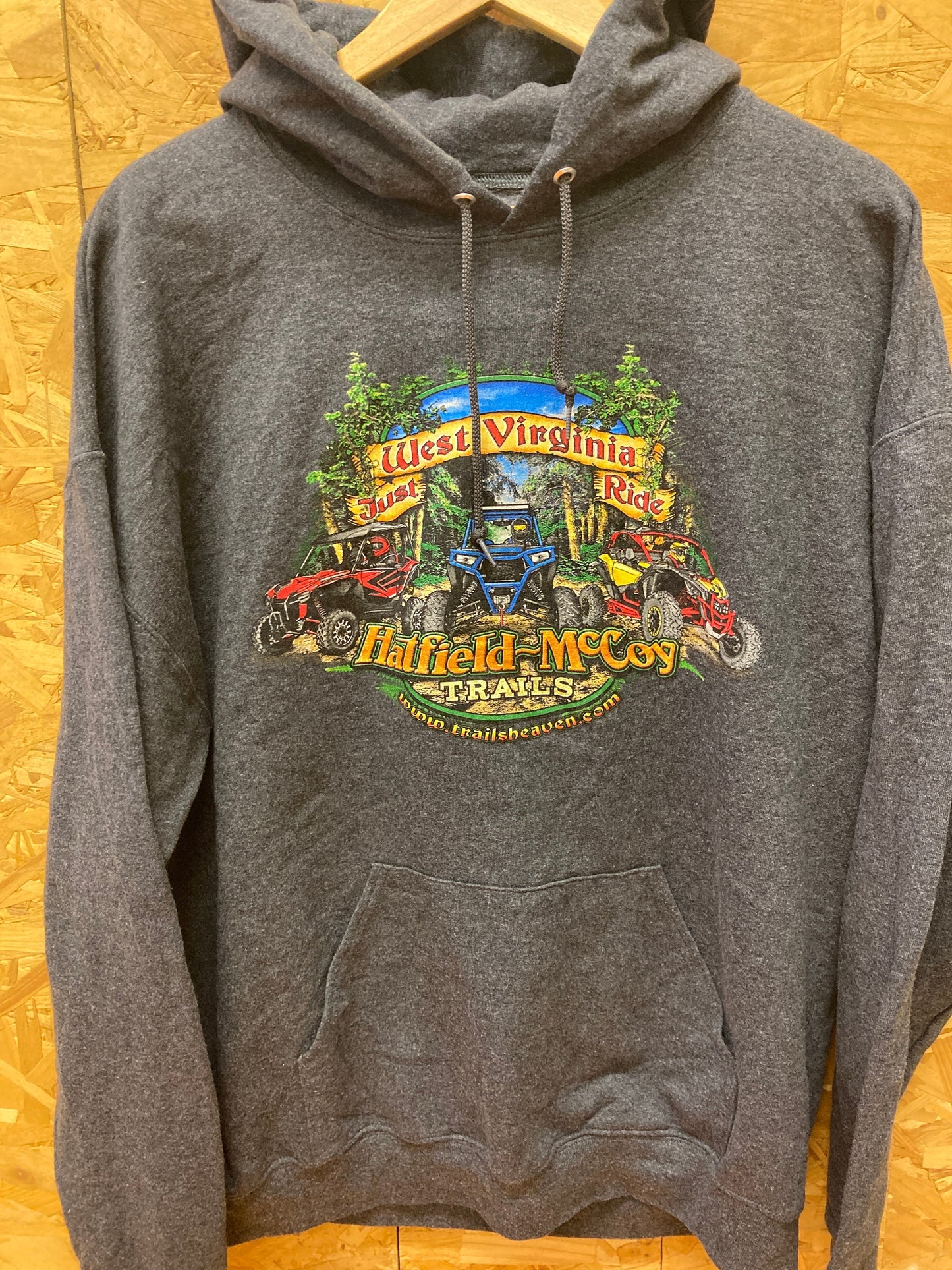 Vintage Y2K West Virginia 3D print nature scene ATV off road dark grey hoodie size XXL