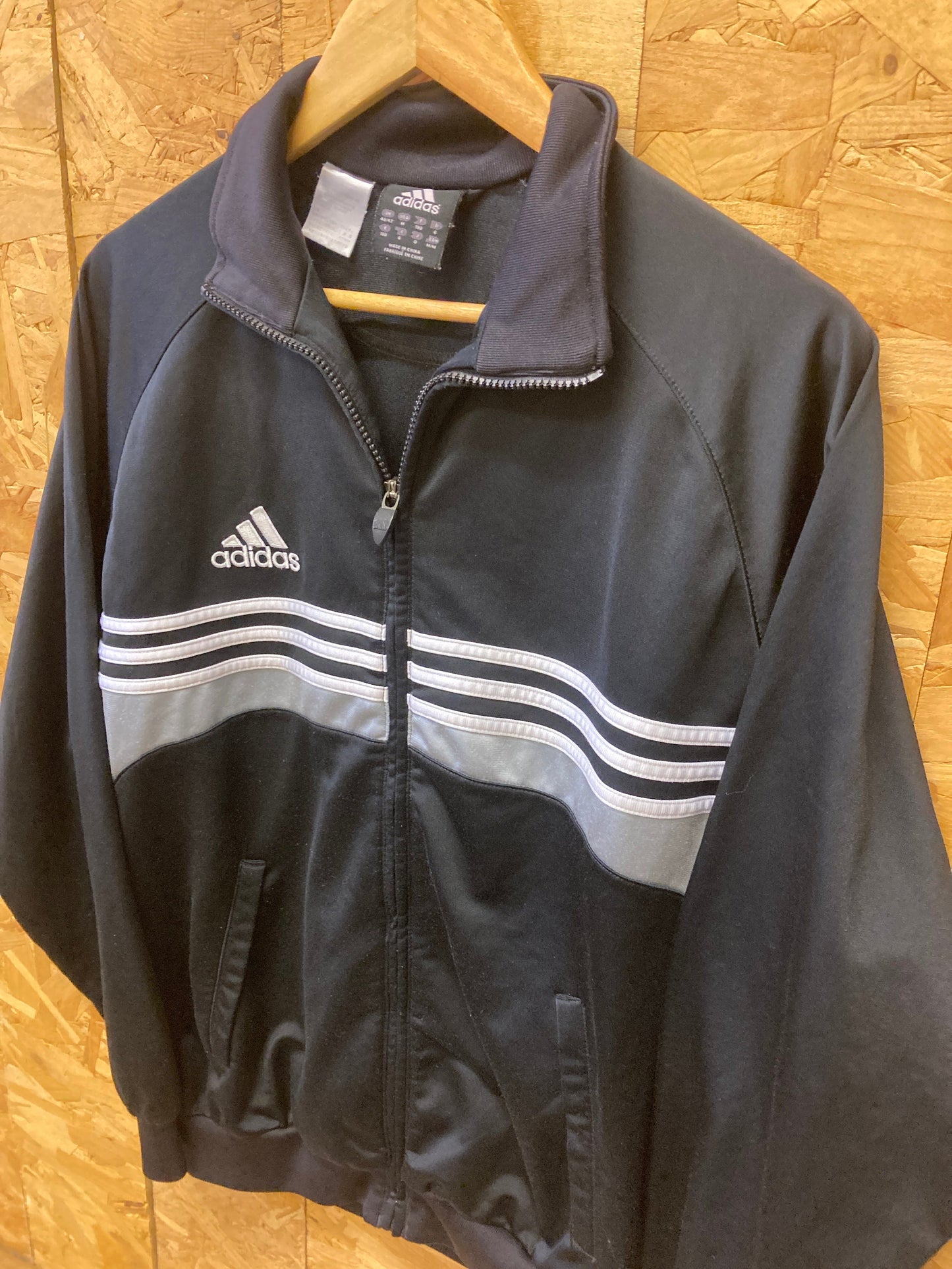 Vintage Y2K Adidas zip track top black white stripes size 40/42 medium