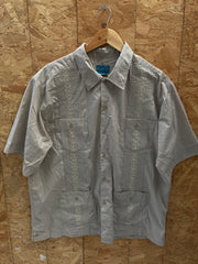 Vintage 90s coffee beige Guayabera Mexican pocket shirt size large by Tropicool