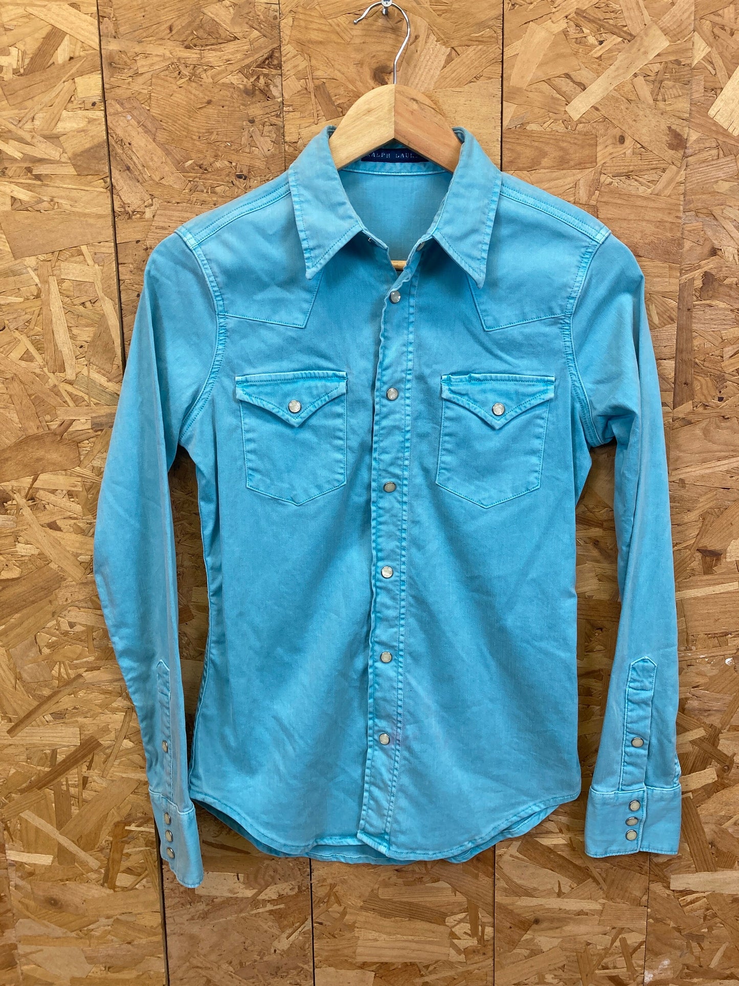 Vintage 90s ladies turquoise denim cowgirl rodeo cowboy western shirt by Ralph Lauren size small