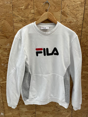 Vintage Y2K FILA Sweatshirt Crewneck White Grey Logo Pocket Size M