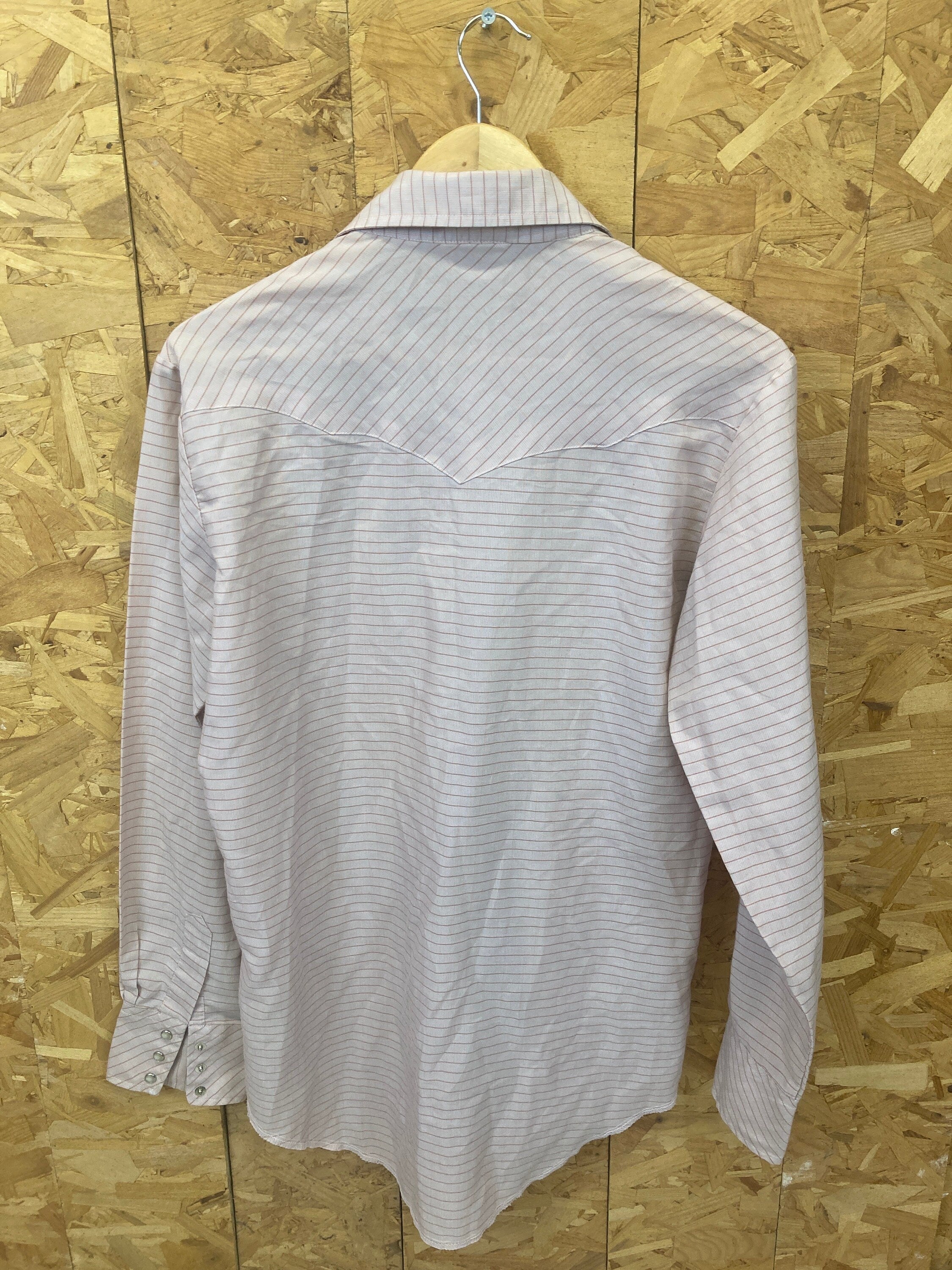 Vintage 80s light coral salmon grey pinstripe western cowboy shirt size 15.5” 34” medium by Dan Rive
