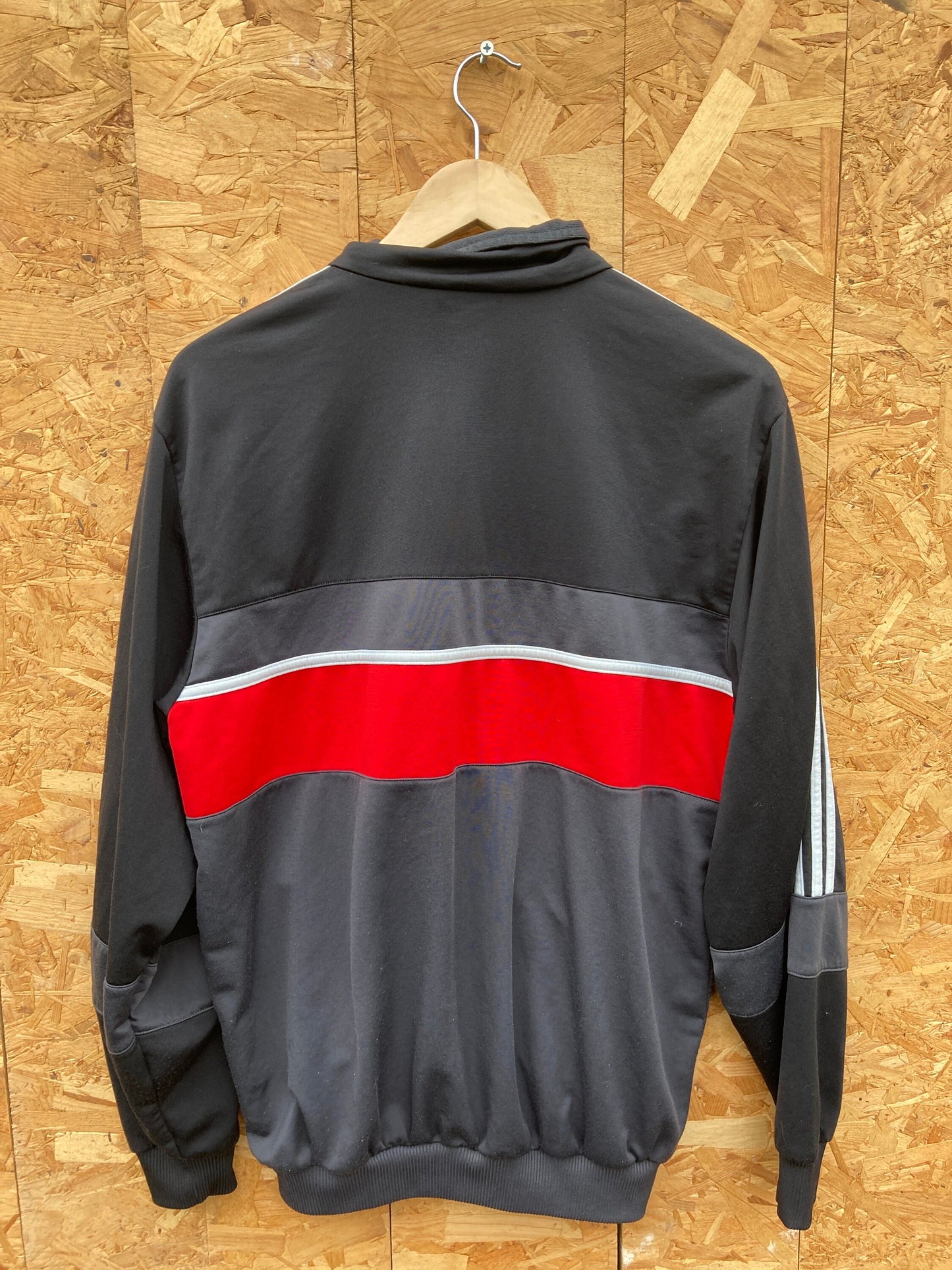 Vintage 90s Adidas zip track top black red grey white size 42 med/large