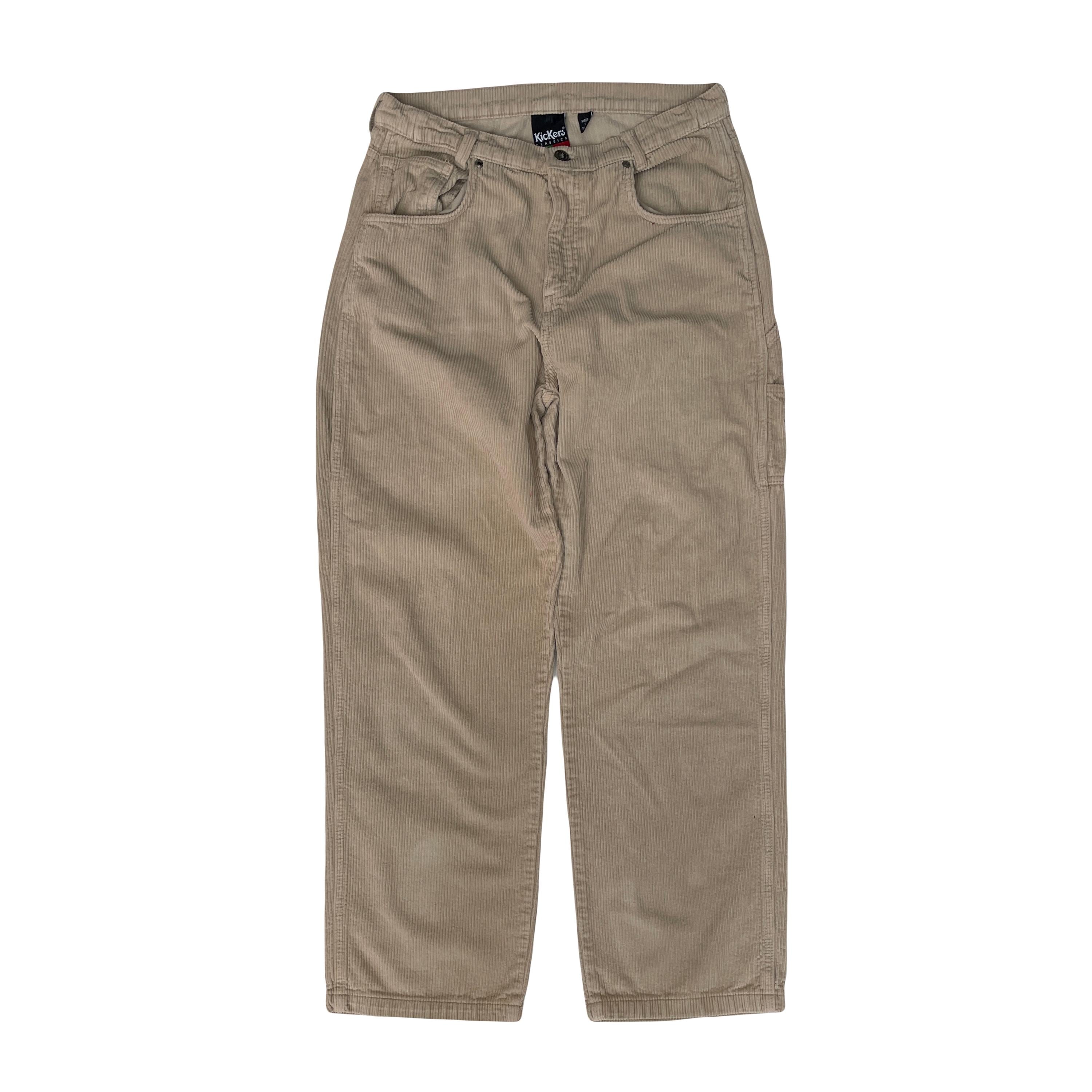 Vintage 90s Kickers light beige jumbo relaxed corduroy trousers carpenter pants W32” L30”