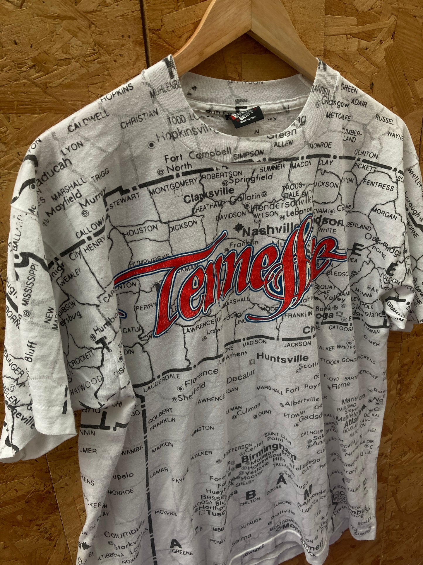 Vintage 90s Tennessee all over map print USA single stitch t-shirt size XL