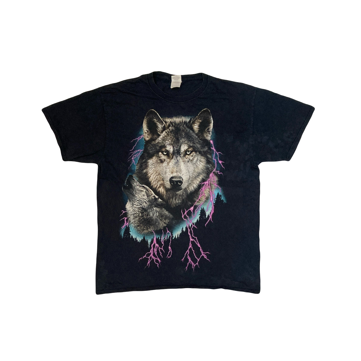 Vintage 90s wolf & lightning strike black t-shirt size medium