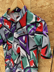 Vintage Helvetia Swiss Team Cycling Jersey Shirt Multi-Color Abstract Print L