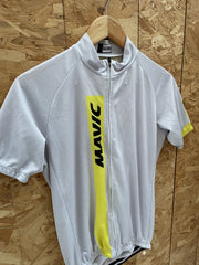 Mavic Cycling Jersey Short Sleeve Men's Size L Gray Yellow Full Zip Bike Shirt