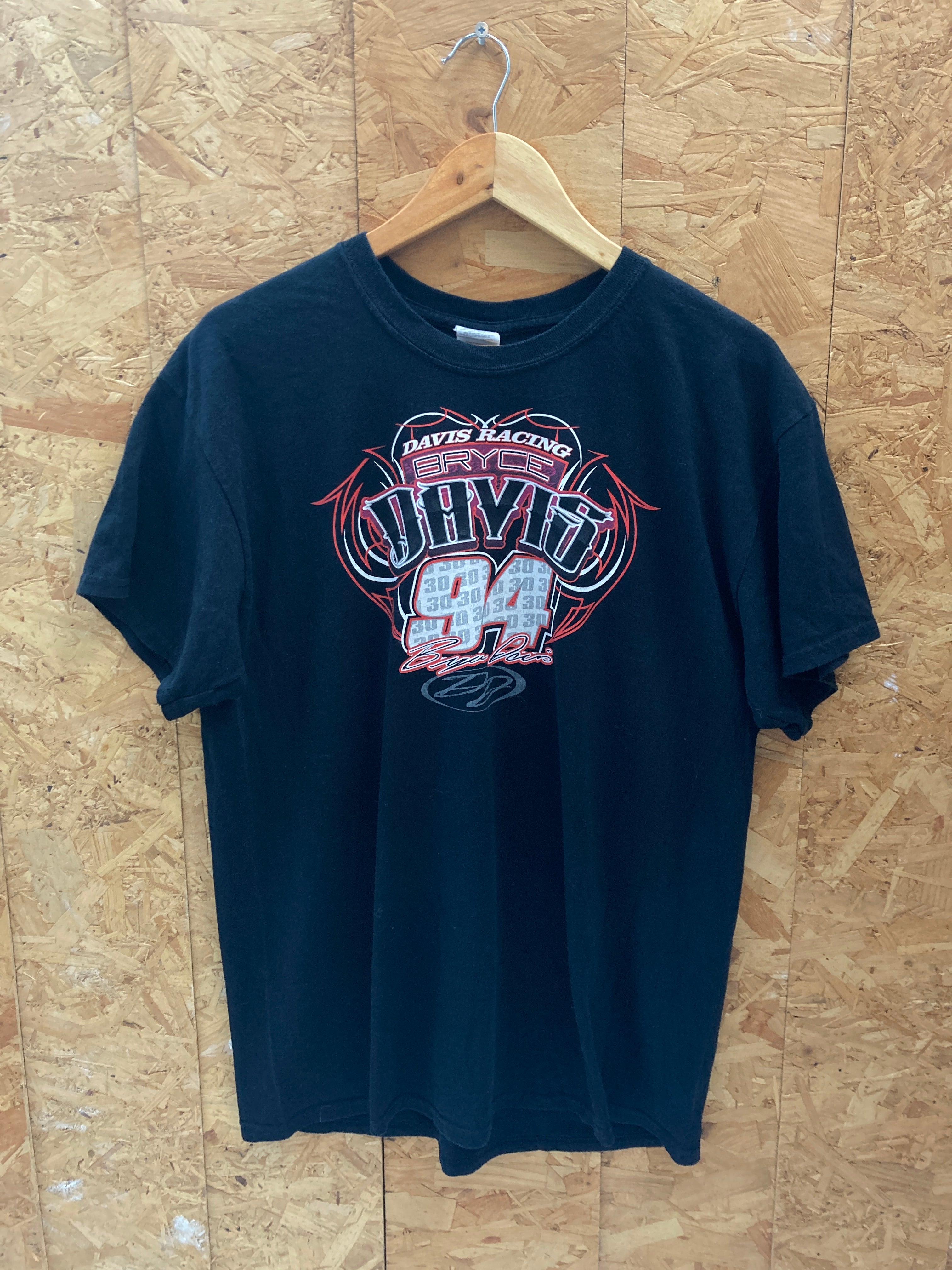 Vintage Y2K Bryce Davis USA Nascar stock car racing black t-shirt size large
