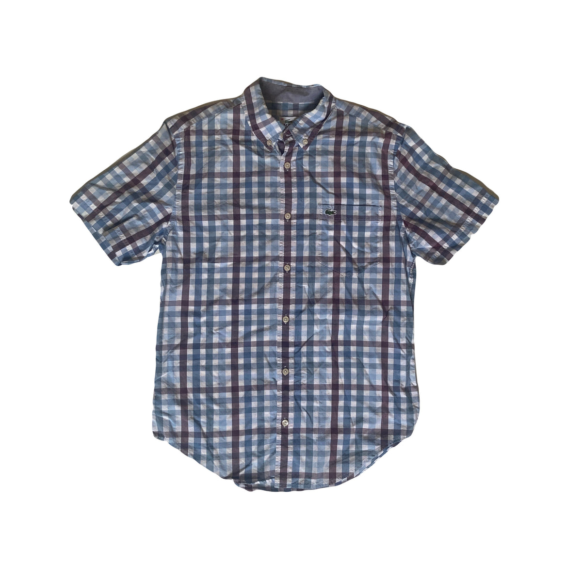 Vintage Y2K Lacoste blue white burgundy check short sleeve Mod skinhead retro punk shirt size small