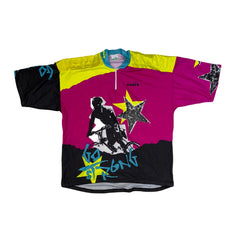 Vintage Diadora Cycling MTB Jersey Shirt XL Pink Yellow Black BMX Bike Graphic