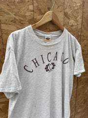 Vintage 90s Single Stitch Chicago Graphic T-Shirt Size L Light Gray
