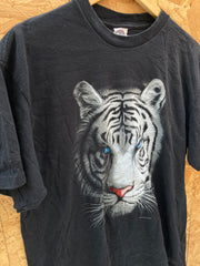 Vintage Y2K white tiger face animal print souvenir t-shirt size large by Delta