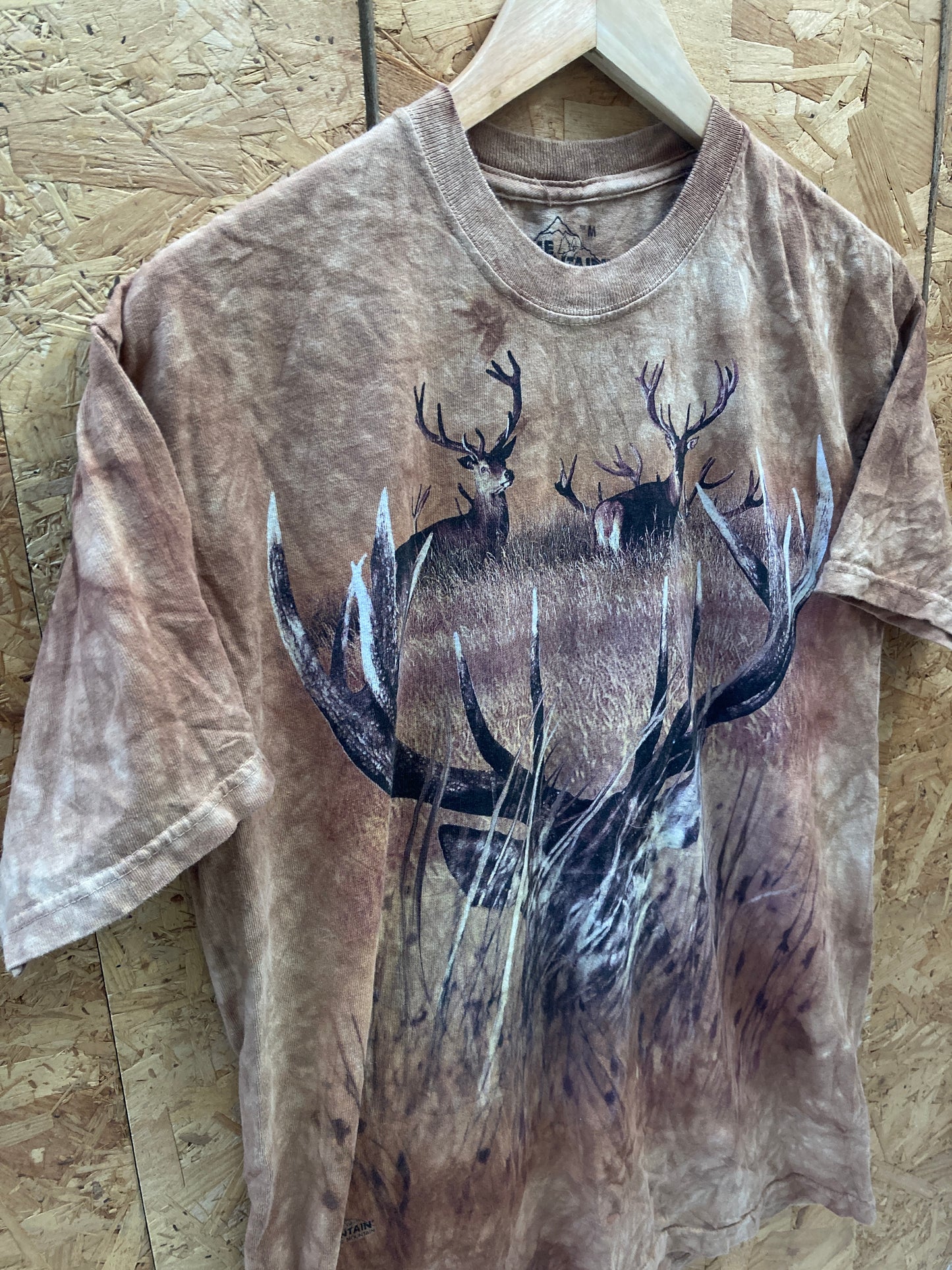 Vintage 90s The Mountain brown grungy tie dye stag souvenir t-shirt size medium