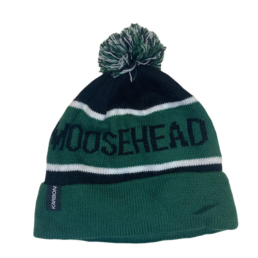 Vintage green black Moosehead spell out winter ice hockey beanie bobble hat