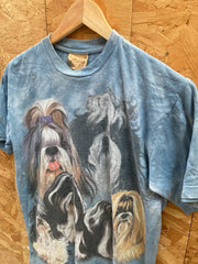 Vintage 90s The Mountain Yorkshire terrier show dogs blue tie dye t-shirt size M