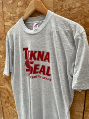 Vintage Jerzees Tekna Seal Single Stitch T-Shirt Gray Red Logo Size XL