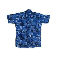 Vintage Gianni Ferozi Men's Blue Hawaiian Shirt Size M Summer Time Print