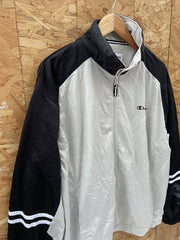 Vintage Champion Track Jacket XL Black Beige Athletic Logo Zip Up Retro