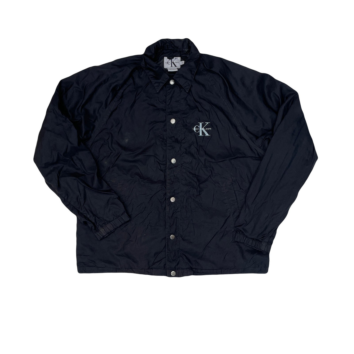 Calvin Klein Jeans Black Nylon Coach Jacket Size S Vintage Y2K Retro Logo