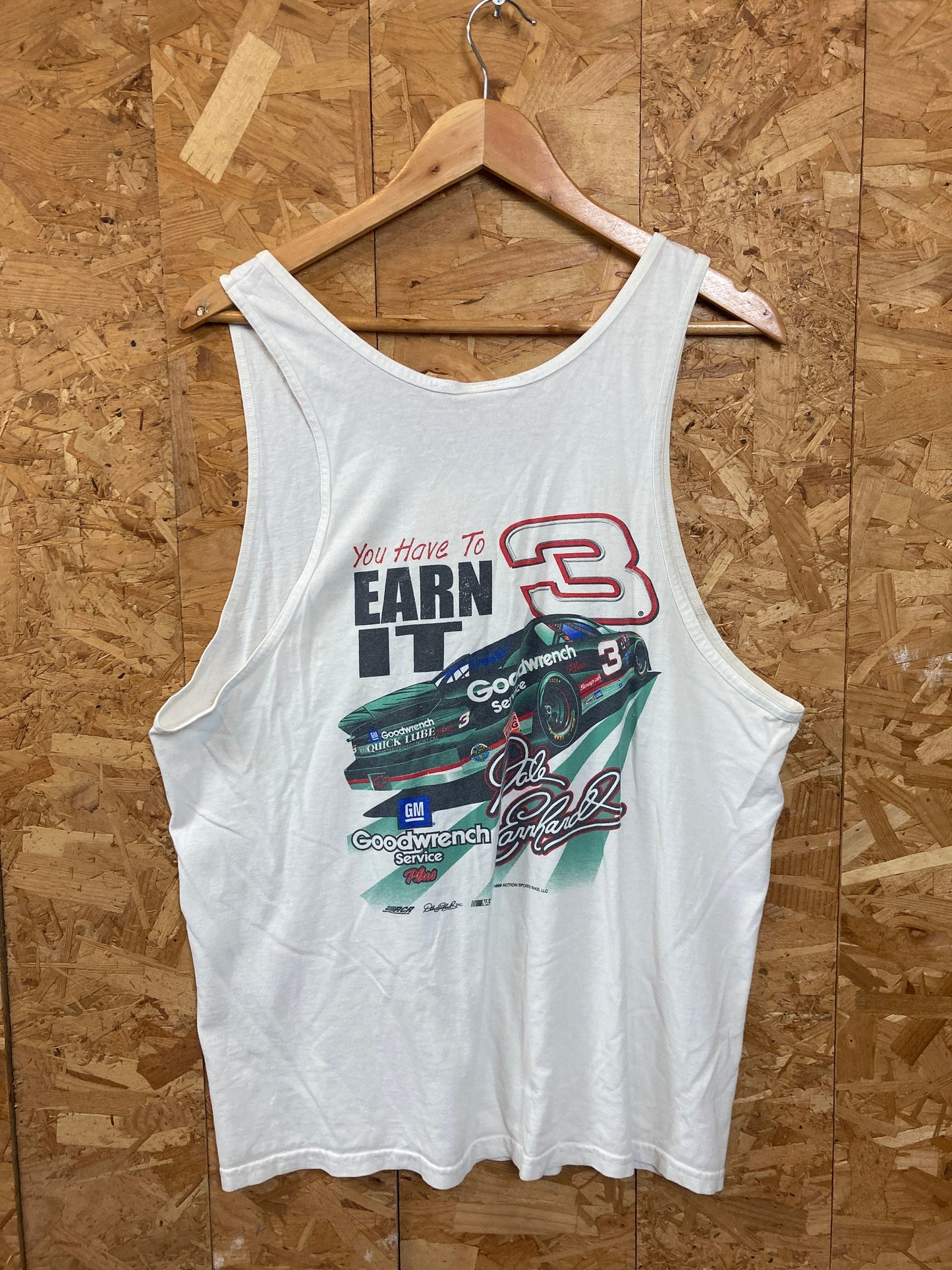 Vintage 90s white NASCAR Dale Earnhardt Chevy Goodwrench gymnasium vest muscle souvenir t-shirt size