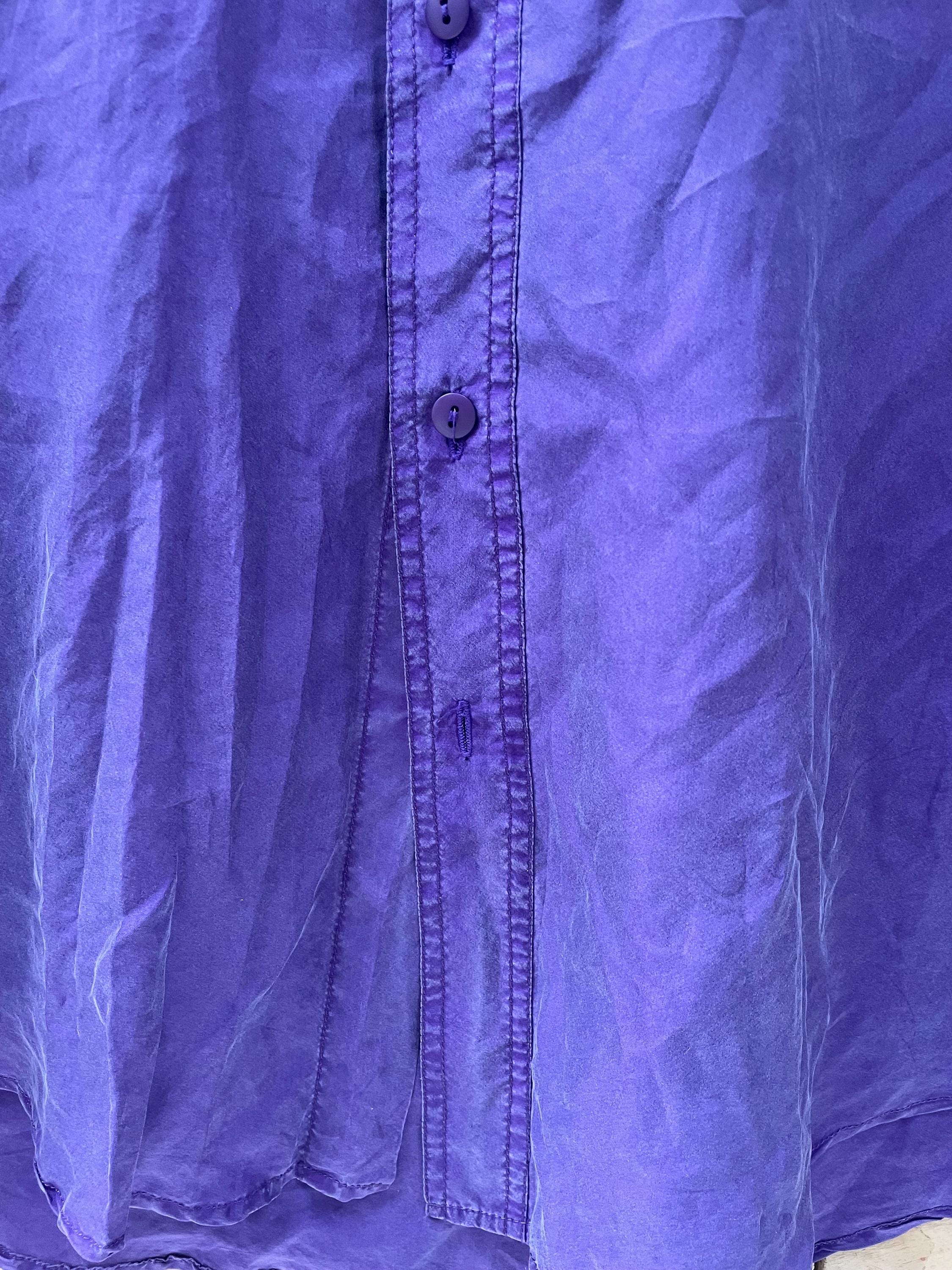 Vintage 90s purple pure silk twin pocket short sleeve oversized mens shirt size large by SilkKing