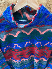 Vintage 90s multicolor aztec pattern crazy print roll neck fleece jumper size XL