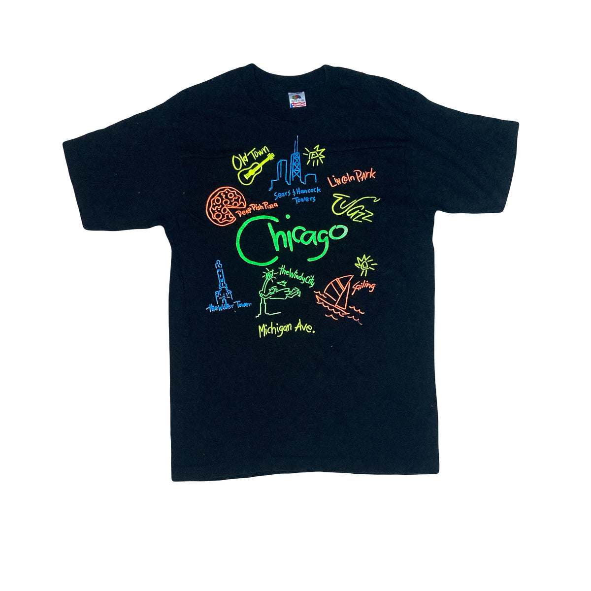 Vintage 90s Chicago sights souvenir black neon single stitch t-shirt size large