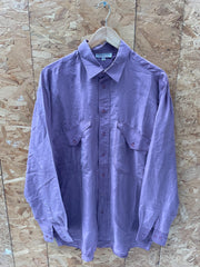 Vintage 90s muted mauve rose purple 100% silk long sleeve twin pocket button down shirt size 40 by H