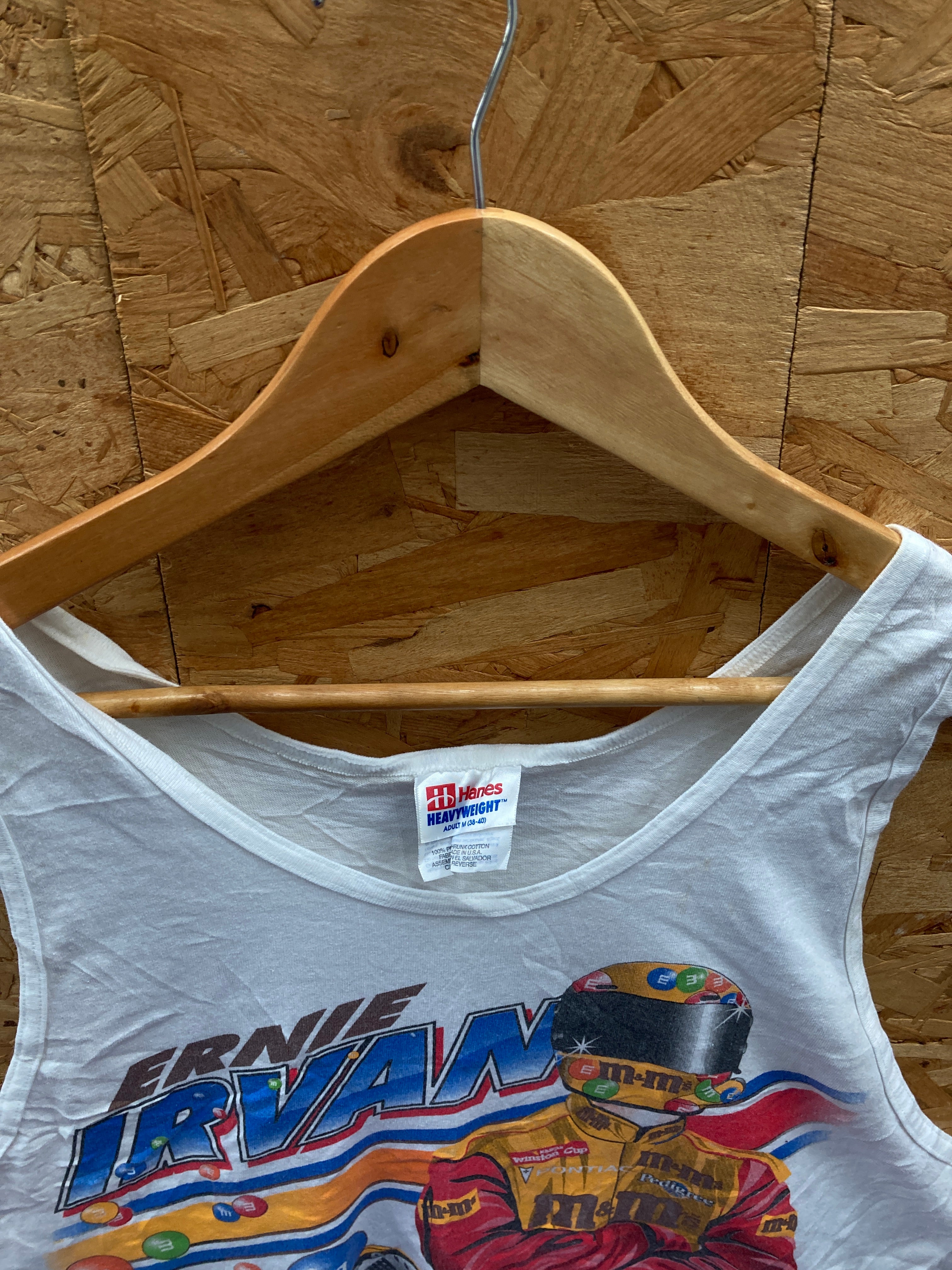Vintage Y2K Ernie Irvan M&Ms Nascar racing white vest top t-shirt size medium