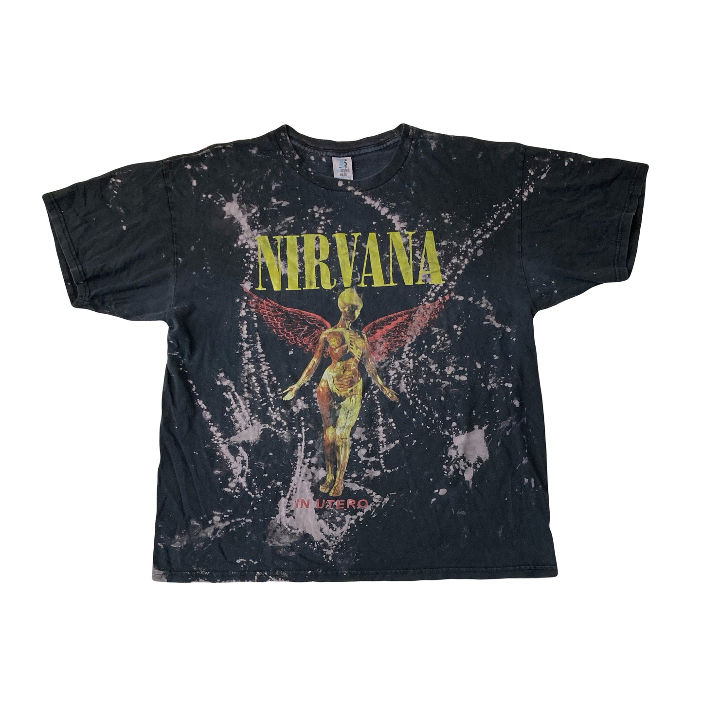 Vintage Nirvana In Utero faded black& grey all over acid wash t-shirt size XL