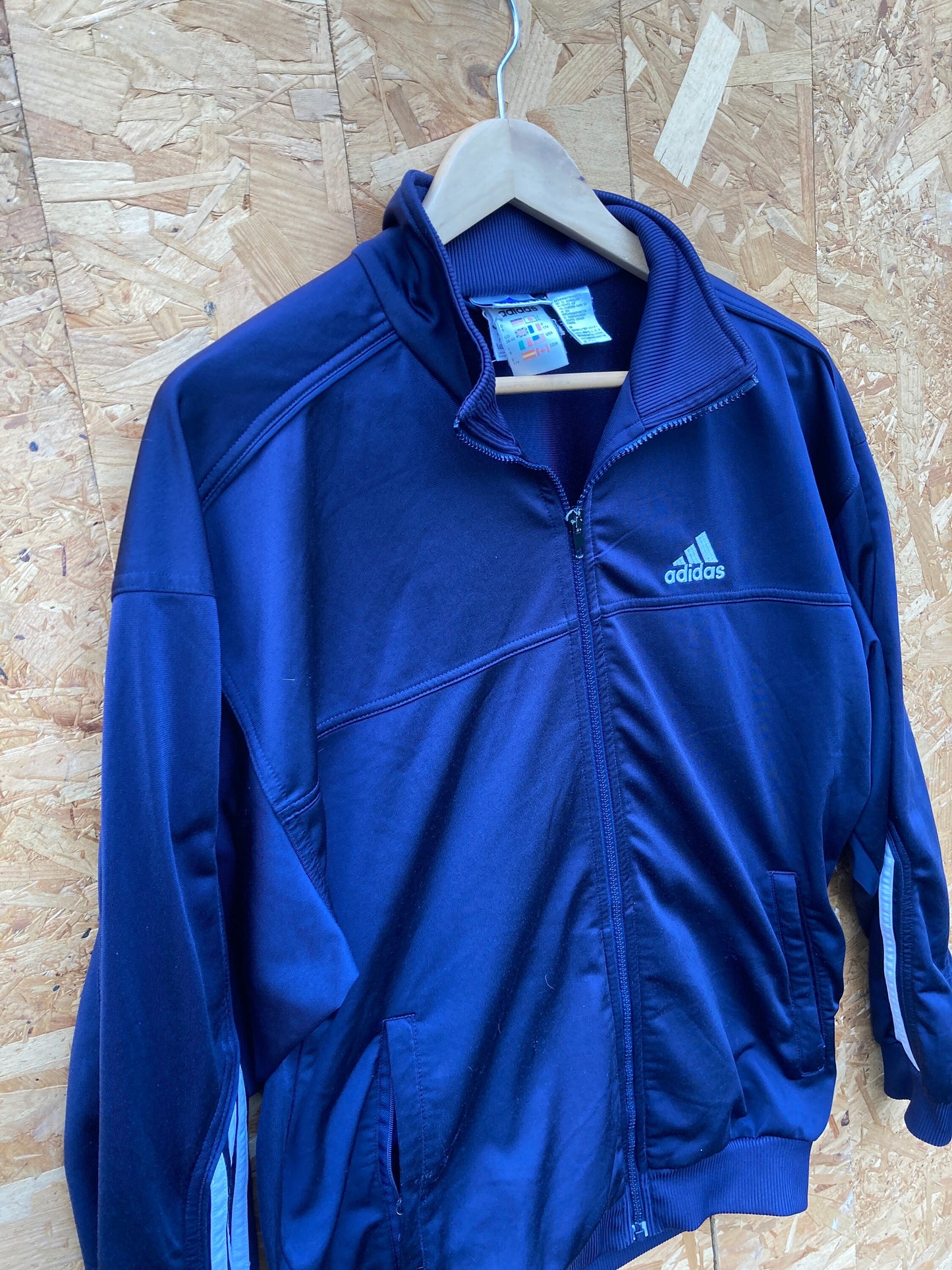 Vintage Y2K Adidas zip track top navy blue with white stripes size large 38/40