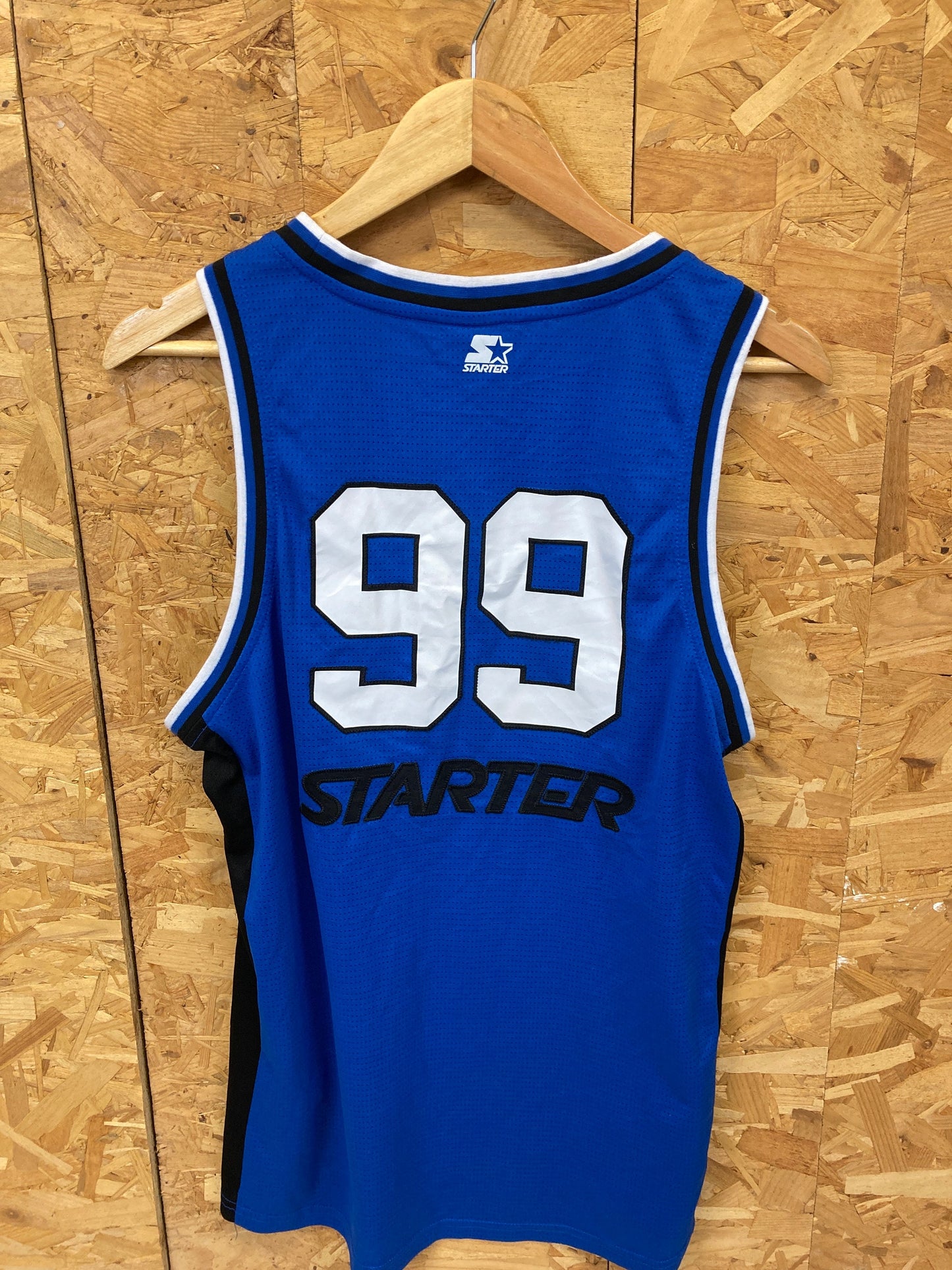 Vintage Y2K Starter USA blue black spell out logo 99 basketball mesh vest t-shirt size medium