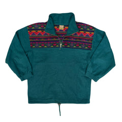 Vintage 90s turquoise block panel crazy print fleece size medium