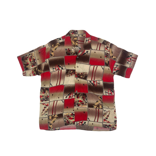 Vintage 90s red beige abstract pattern short sleeve ugly eccentric shirt size large