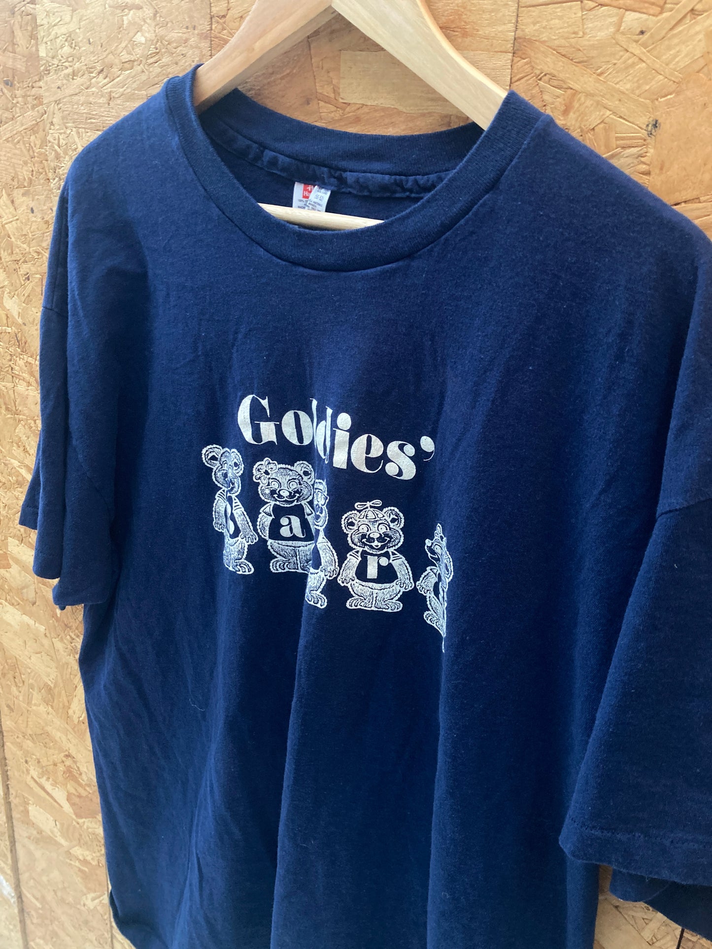 Vintage 90s quirky navy blue Goldies' Bairs single stitch t-shirt size XXL