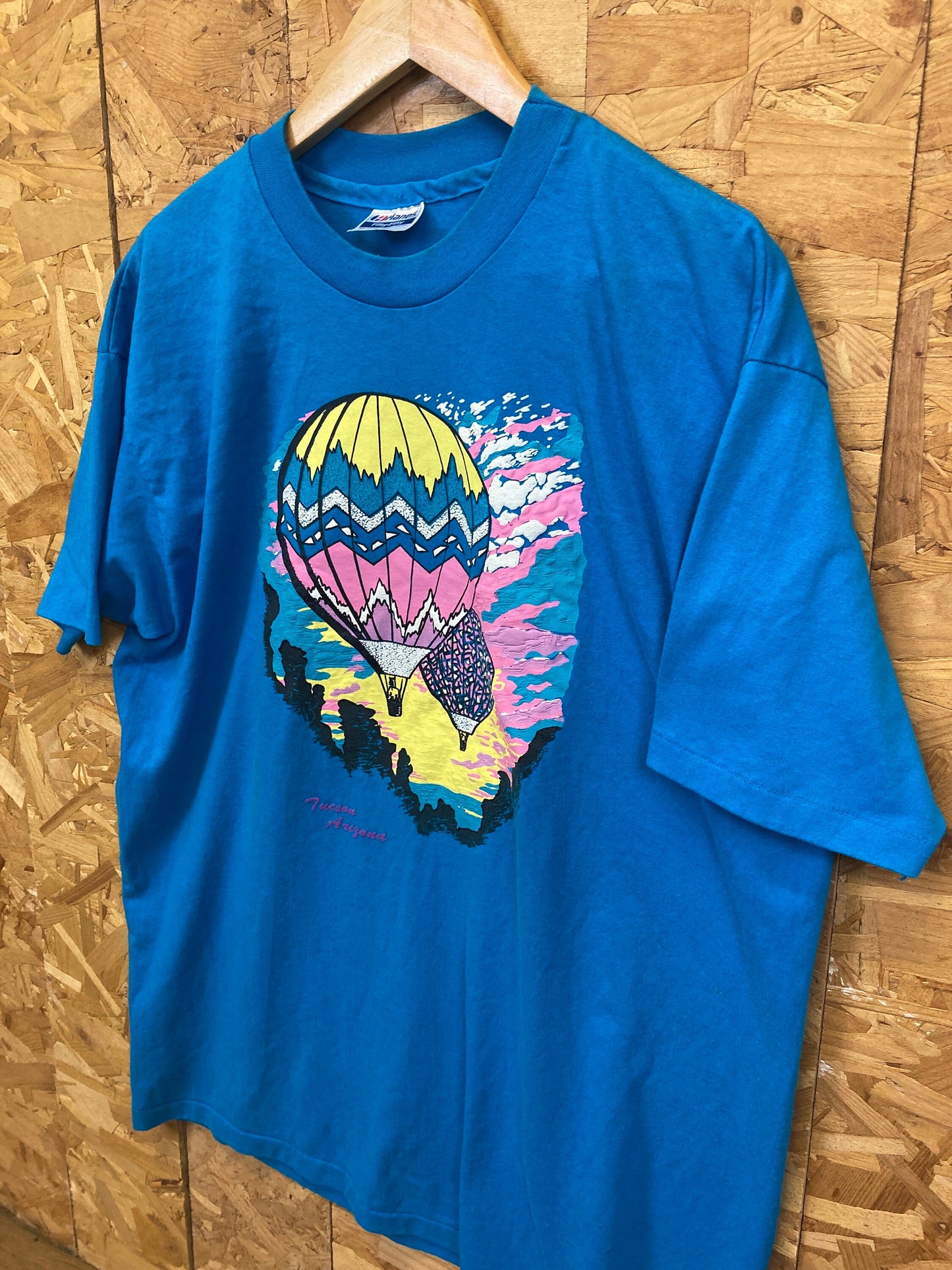 Vintage 90s Tucson Arizona hot air balloon foam print souvenir single stitch blue t-shirt size XL