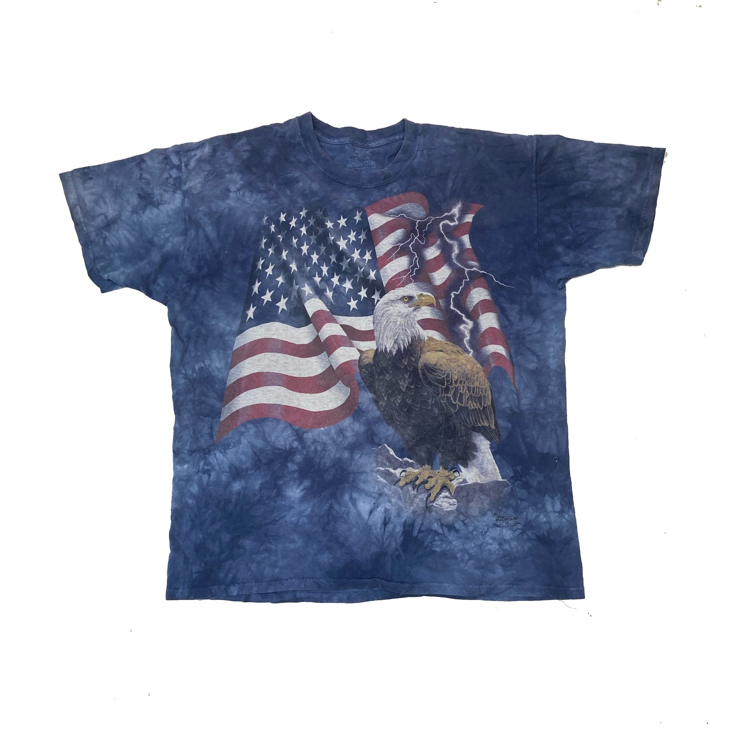 Vintage 90s The Mountain USA flag & eagle tie dye blue souvenir t-shirt size XL