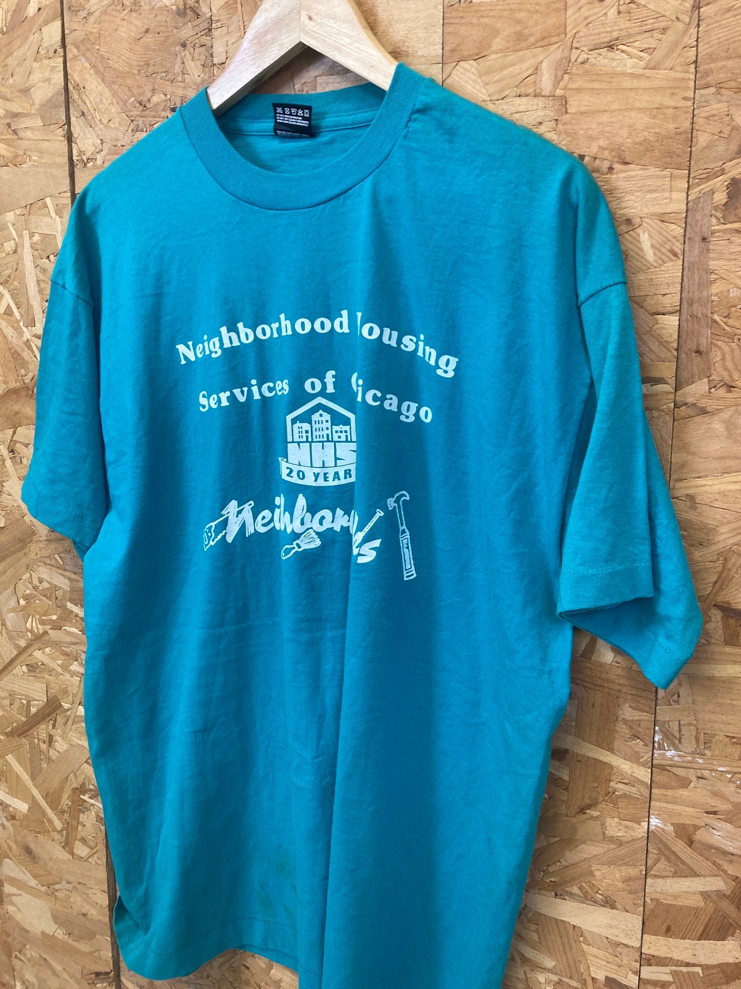 Vintage 90s turquoise Chicago neighbourhood housing services NHS souvenir single stitch t-shirt size