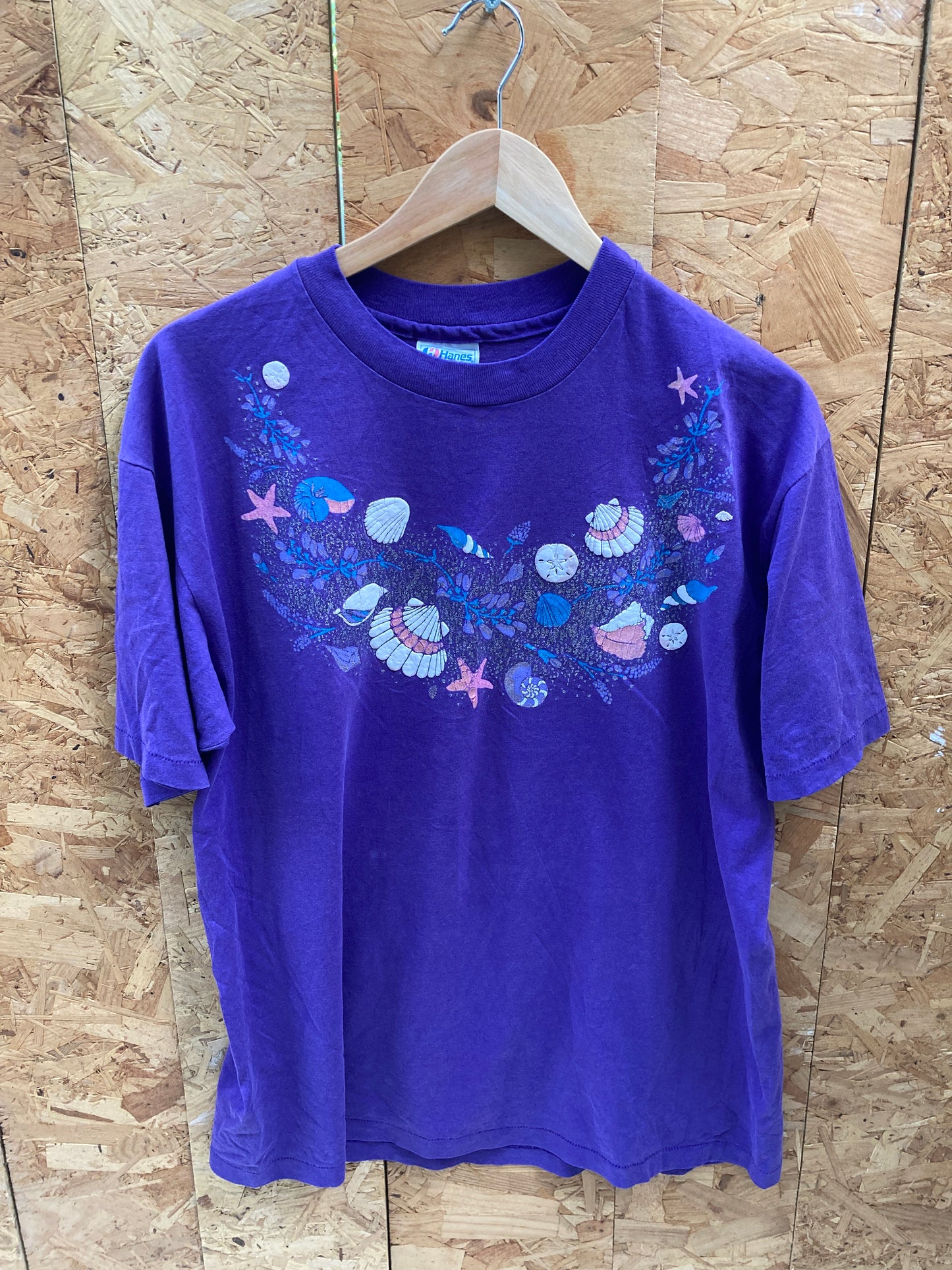 Vintage 90s purple sea shell garland single stitch souvenir t-shirt size XL