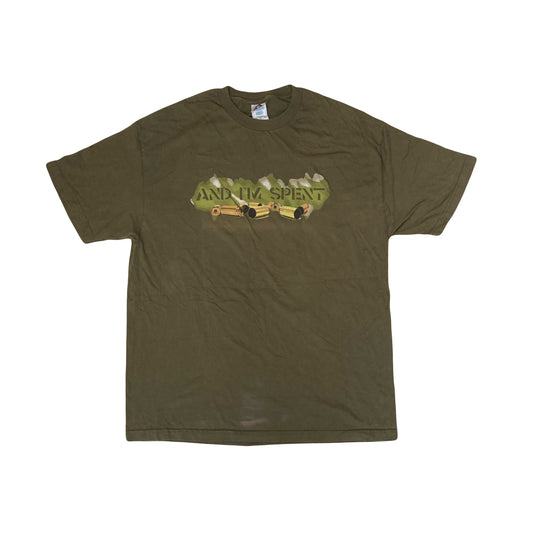 Vintage Y2K And Im Spent olive drab green ammo souvenir t-shirt size XL