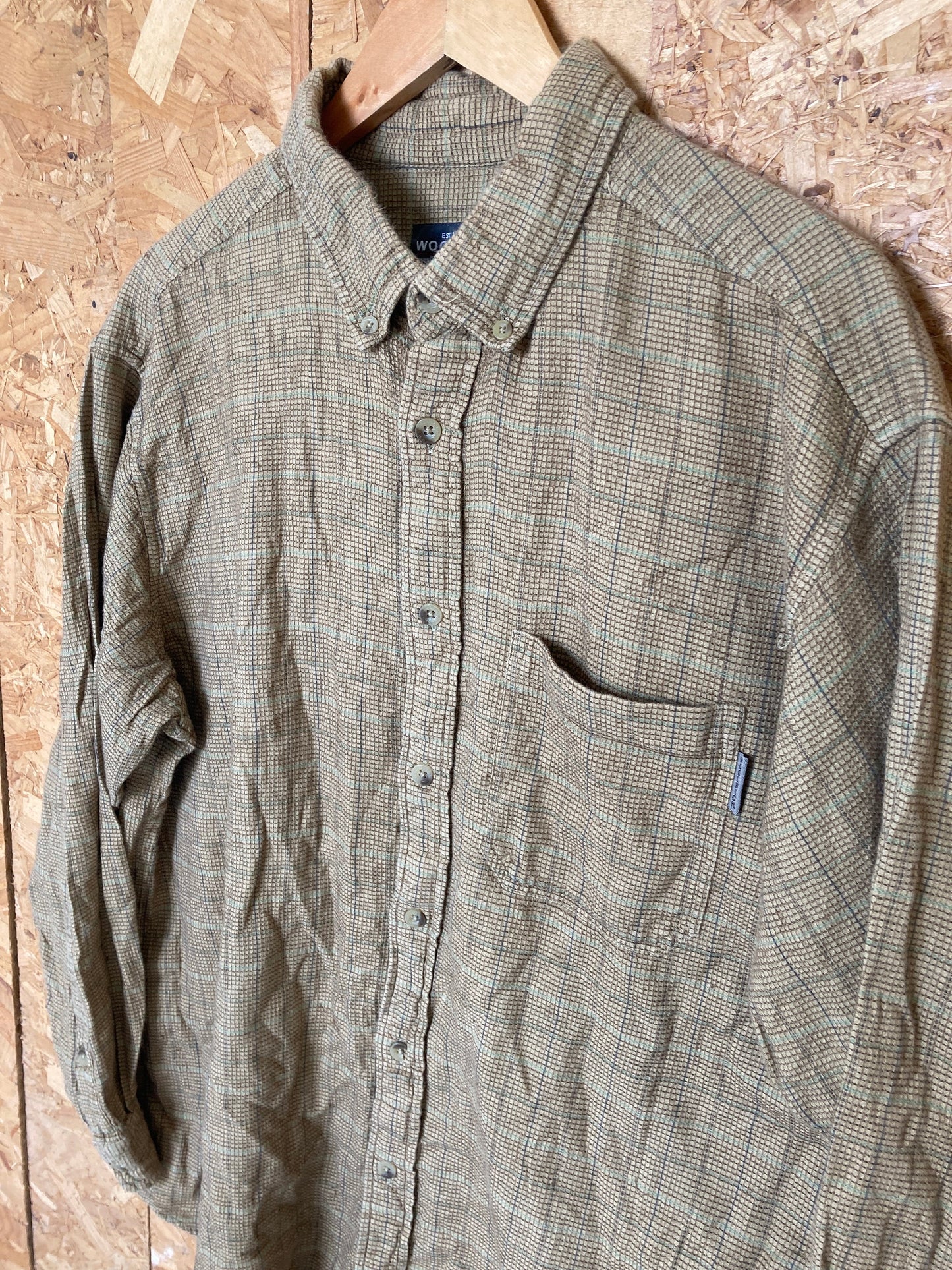 Vintage 90s Woolrich biege fine check flannel long sleeve shirt size XL