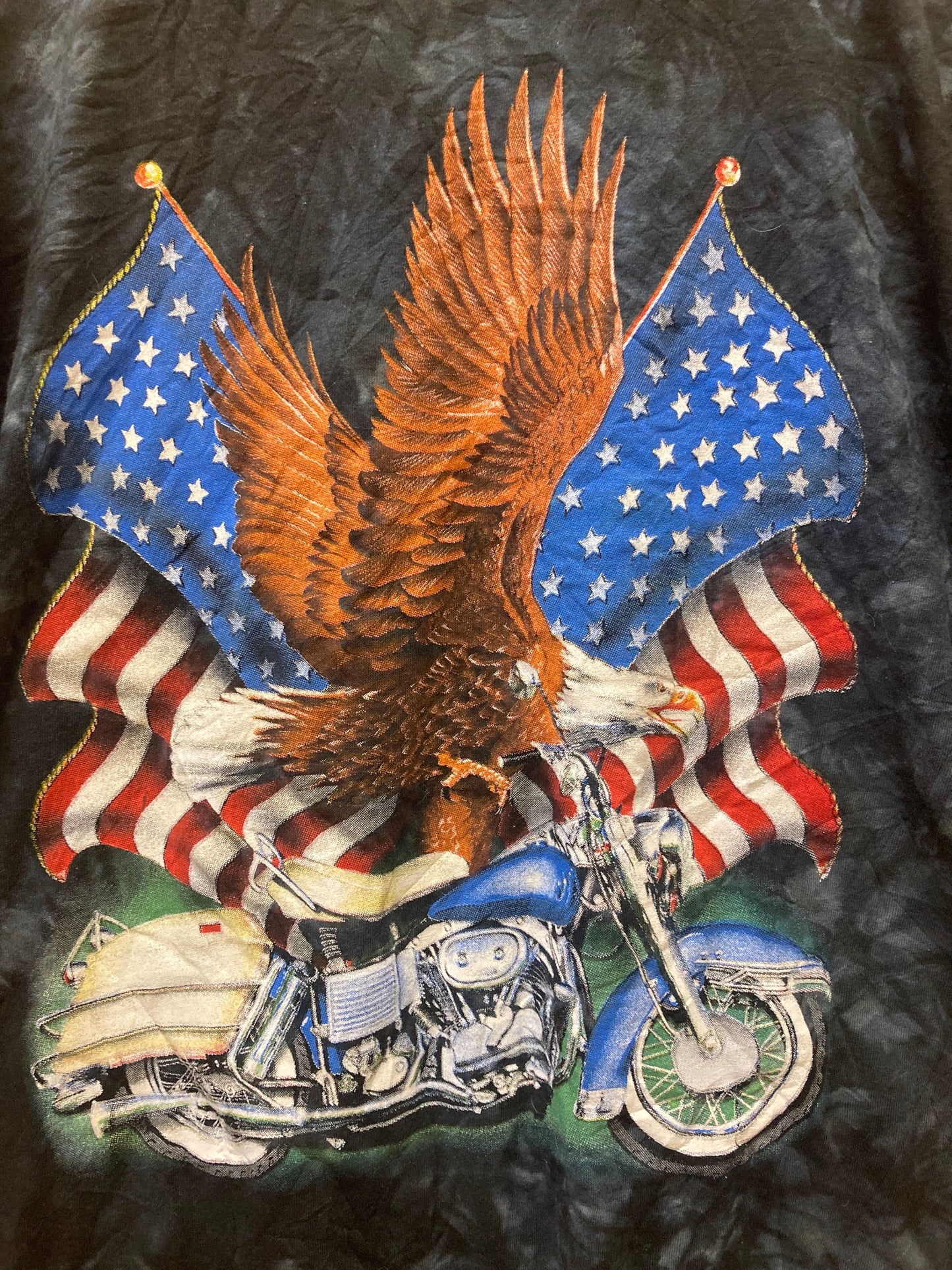 Vintage 90s American Eagle on Harley USA souvenir black tie dye patriotic t-shirt size large