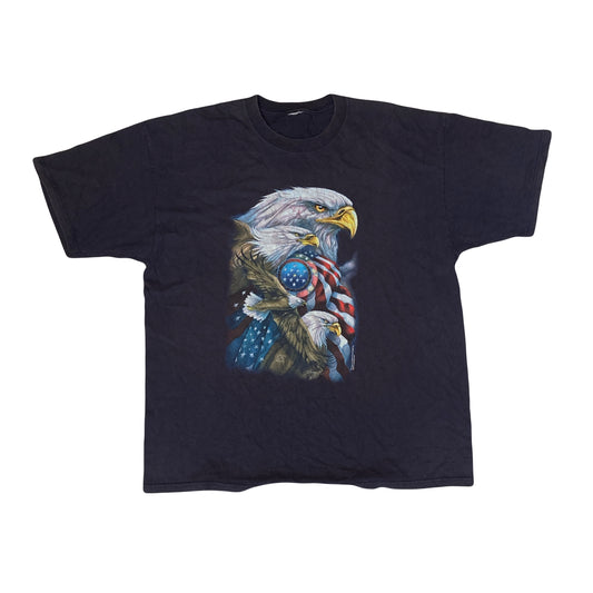 Vintage 90s navy blue American flag and eagles patriotic graphic t-shirt size XL