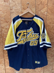 Vintage Y2K Fubu league 05 navy blue yellow spell out RIP Karl embroidered baseball jersey size XXL