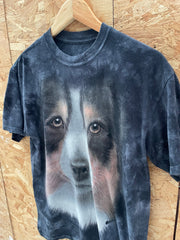 Vintage The Mountain Dog Face Tie Dye Grungy Charcoal Grey T-Shirt Size M
