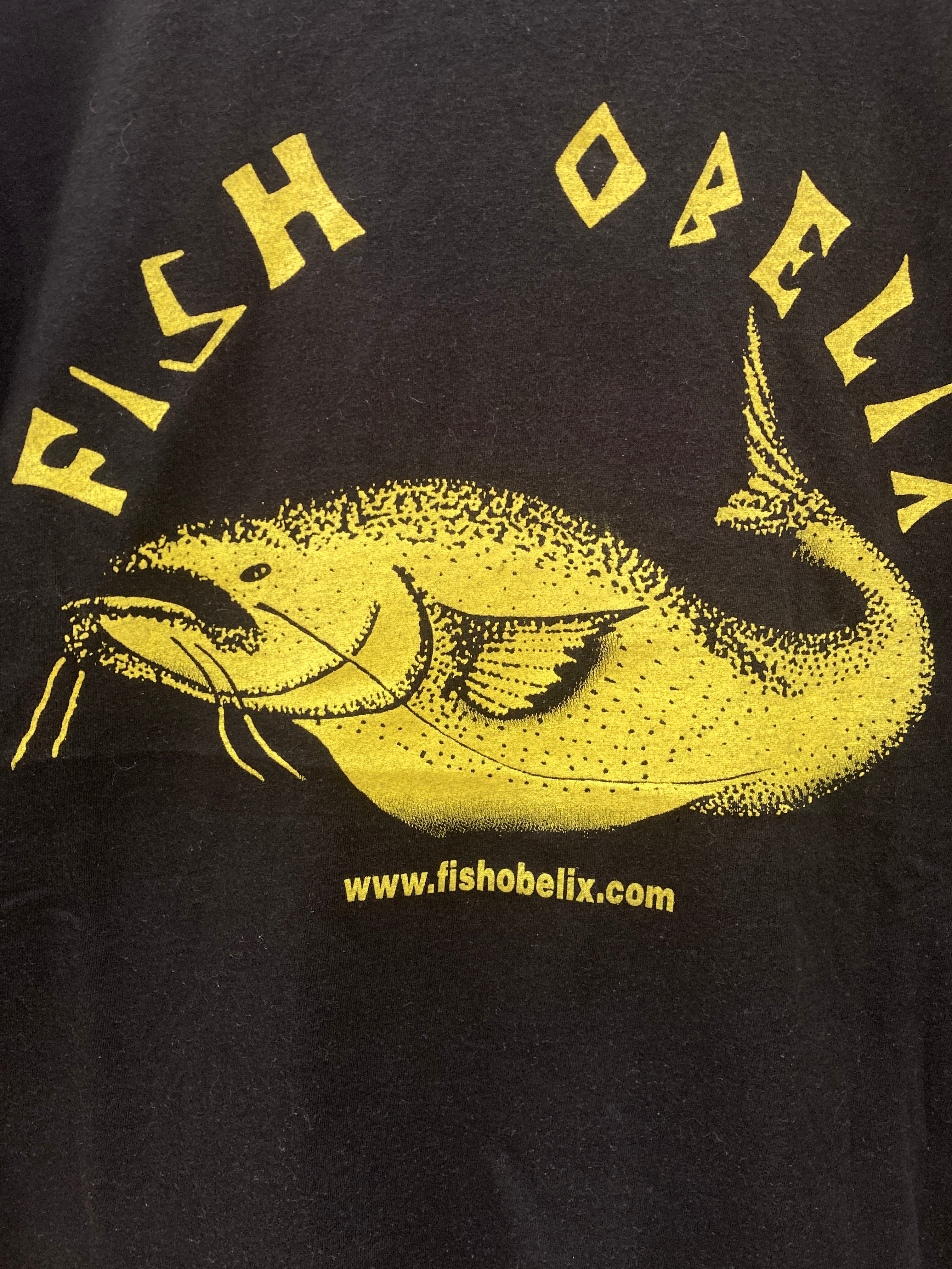 Vintage 90s Fish Obelix yellow black quirky souvenir fishing t-shirt size large